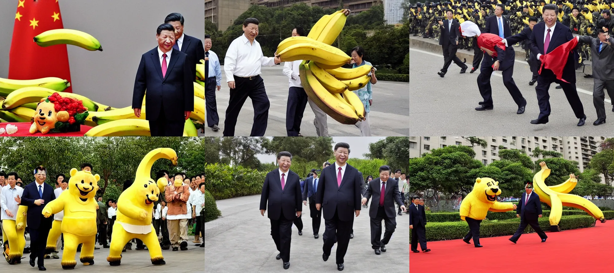 Prompt: xi jinping slipping by banana