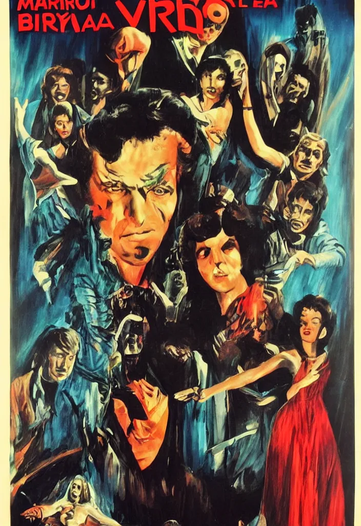 Image similar to 70s movie poster for movie by Mario Bava, with Vincent Price