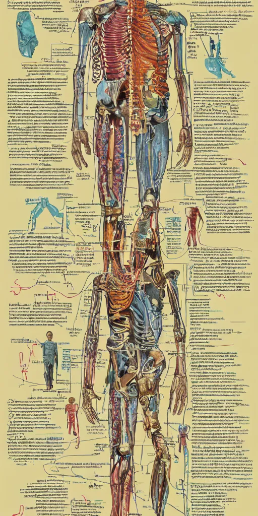 Image similar to anatomy of the terminator, diagrams, map, marginalia, sketchbook, old script, inhabited initials, pastel infographic by Wes Anderson and victo ngai