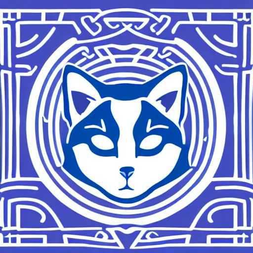 Prompt: logo with white cat portrait, glowing lines, glowing runes
