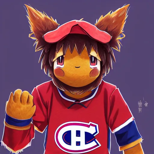 Image similar to anime Portrait of Youppi the Habs Montreal Canadiens Mascot as a very cute powerful and friendly pokemon, highly detailed anime, high evolution, 1990s, legendary, smooth, sharp focus, dynamic lighting, intricate, trending on ArtStation, illustration pokemon, art by WLOP