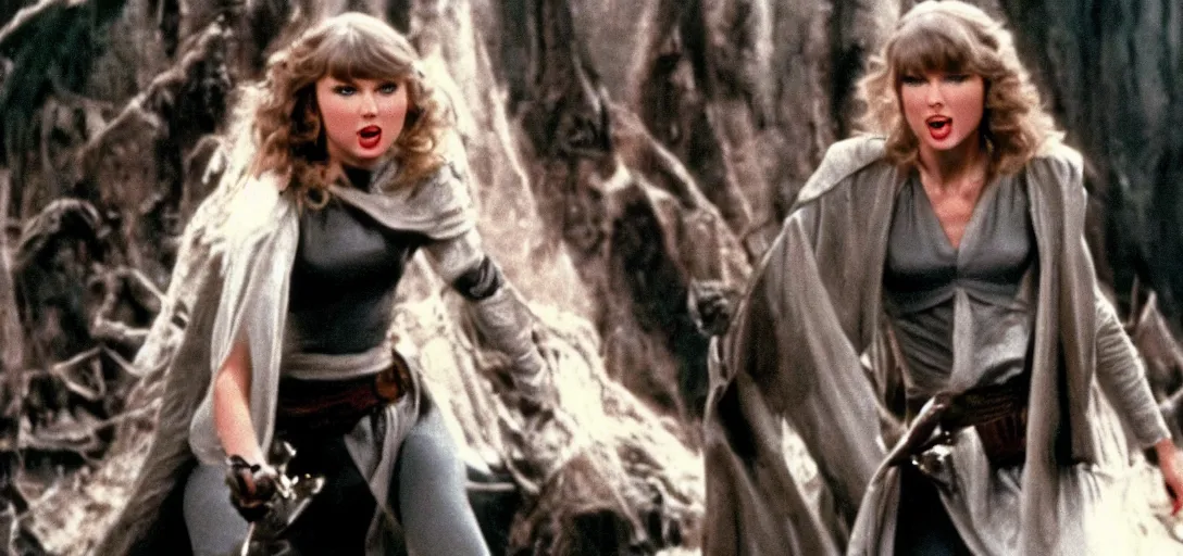 Prompt: a still of Taylor Swift in Return of the jedi 1983