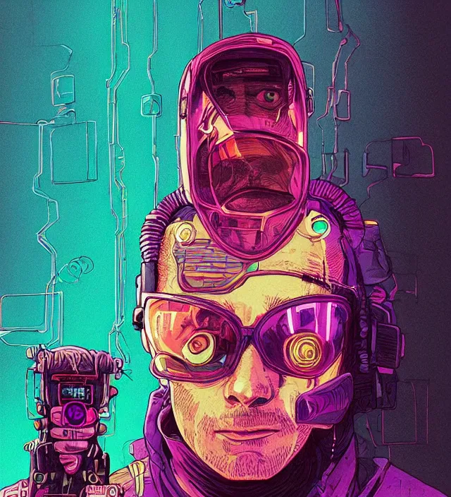 Image similar to a character portrait of a cyberpunk hacker / raver in the style of jean giraud in the style of moebius trending on artstation deviantart pinterest detailed realistic hd 8 k high resolution