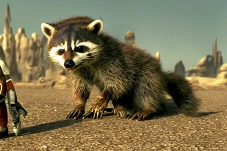 Image similar to marvel rocket racoon in a still of the movie star wars episode i the phantom menace ( 1 9 9 9 )