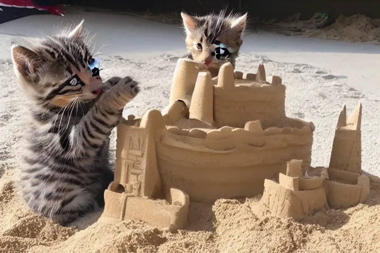 Image similar to kittens touching a sand castle