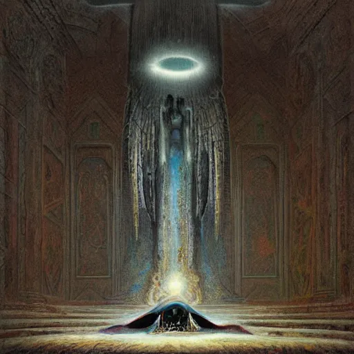 Prompt: terrible abstract angel emerging from black hole in art deco byzantine throne room, photorealistic concept art by beksinski and greg rutkowski and gammell and anato finnstark and rembrandt