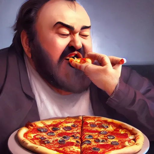 Prompt: pavarotti eating pizza, huggy wuggy from poppy playtime video game, fullbody, ultra high detailed, oil painting, greg rutkowski, charlie bowater, yuumei, yanjun cheng, unreal 5, daz, hyperrealistic, octane render, rpg portrait, dynamic lighting, fantasy art, beautiful face