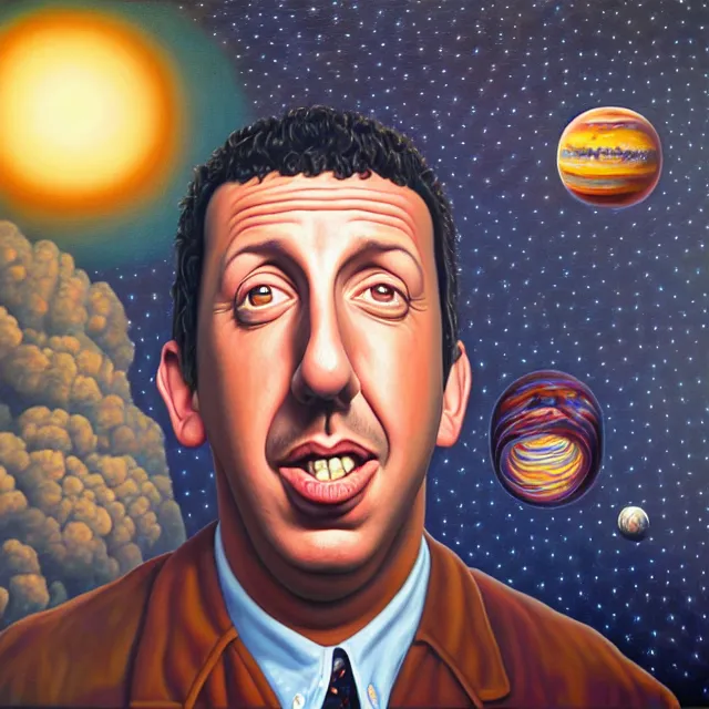 Prompt: an oil on canvas portrait painting of adam sandler, surrealism, surrealist, cosmic horror, rob gonsalves, high detail