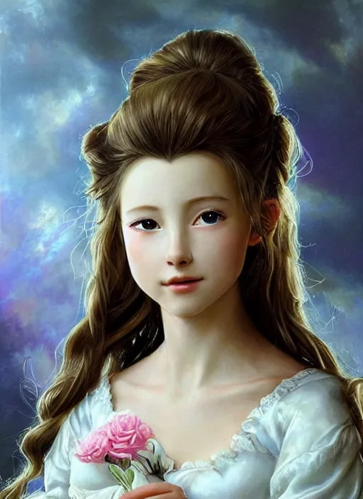 Prompt: elegant Aerith Gainsborough stares intently up at you . ultra detailed painting at 16K resolution and epic visuals. epically surreally beautiful image. amazing effect, image looks crazily crisp as far as it's visual fidelity goes, absolutely outstanding. vivid clarity. ultra. iridescent. mind-breaking. mega-beautiful pencil shadowing. beautiful face. Ultra High Definition. processed twice. polished marble.