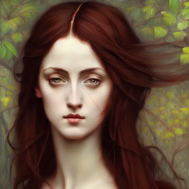 Prompt: a painting of a woman with dark hair, behance contest winner, pre - raphaelite art, detailed painting, painterly, digital painting, cgsociety
