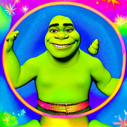 Prompt: shrek, lisa frank style