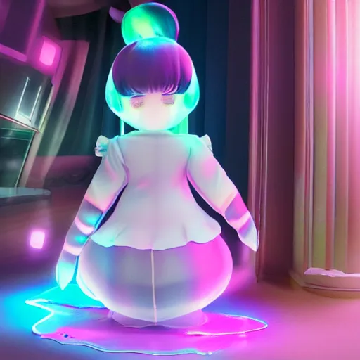 Image similar to cute fumo plush hologram in neo - tokyo, hologram girl, vray