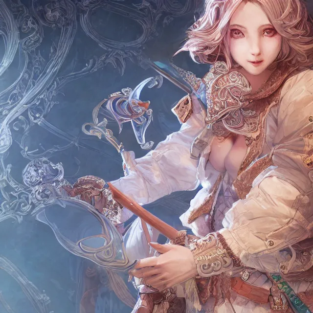 Image similar to the portrait of neutral good colorful female cleric bard as absurdly beautiful, gorgeous, elegant, young gravure idol, an ultrafine hyperdetailed illustration by kim jung gi, irakli nadar, intricate linework, sharp focus, bright colors, octopath traveler, final fantasy, unreal engine 5 highly rendered, global illumination, radiant light, detailed and intricate environment