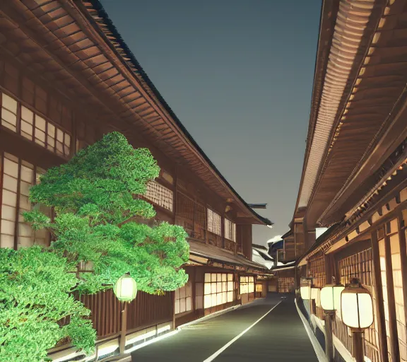 Image similar to a beautiful evening in Kyoto Japan, rendered in octane, 4k