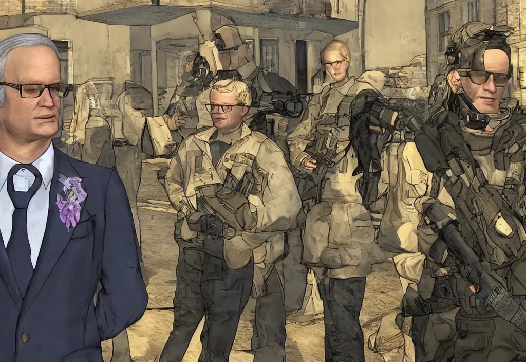 Image similar to carl xvi gustaf gta loadingscreen, stephen bliss