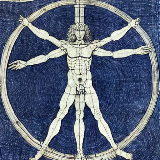 Image similar to blue print of tooth fairy, vitruvian man, leonardo da vinci