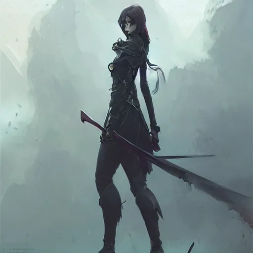 Prompt: trending on artstation, holding a sword, vampire, character design, concept art, style of greg rutkowski, makoto shinkai, pretty face, forward facing, fantasy armor, highly detailed, digital art, witch, female