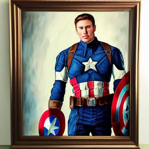 Image similar to Bod Ross, Captain America, painting, portrait