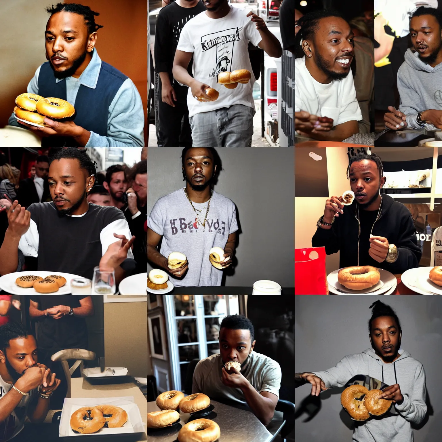 Prompt: Kendrick Lamar eating bagels