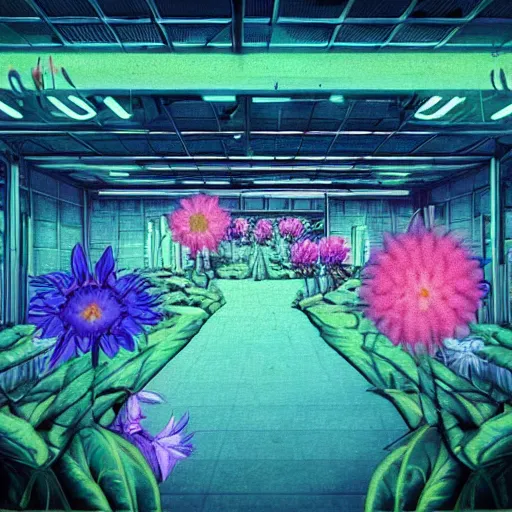 Prompt: a place full of flowers, epic retrowave art, trending on art station