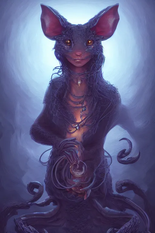 Image similar to portrait of wyrm mouse summoner physically accurate, moody dynamic lighting, very very intricate, very very elegant, highly detailed, digital painting, artstation, in the style of Rob Lefield and Dan Mumford , trending on artstation, digital art,surrealism ,macro,blueprint ,vaporwave ,