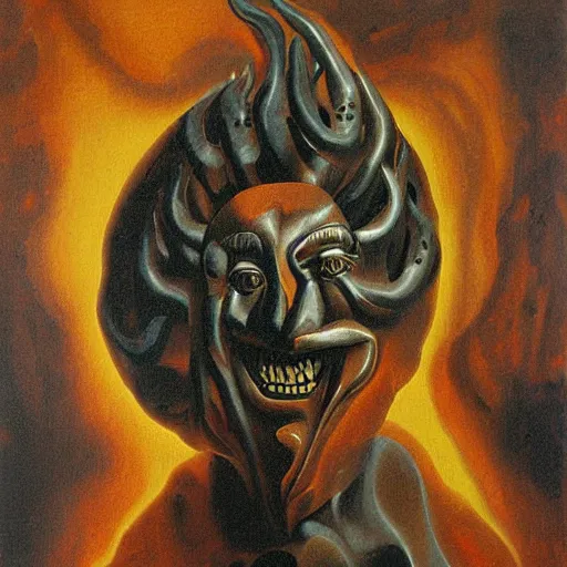 Image similar to hell fire oil painting by Szukalski