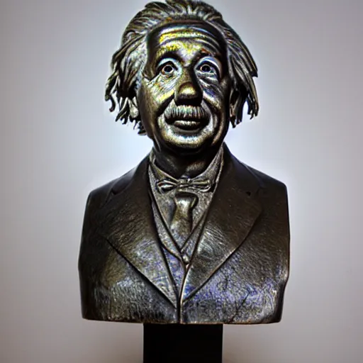Prompt: Albert Einstein bust made of scrap metal