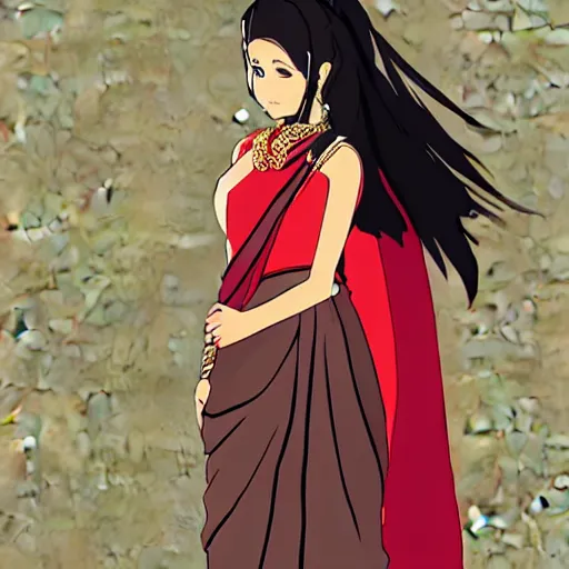 Prompt: a nepali woman wearing sari, anime style