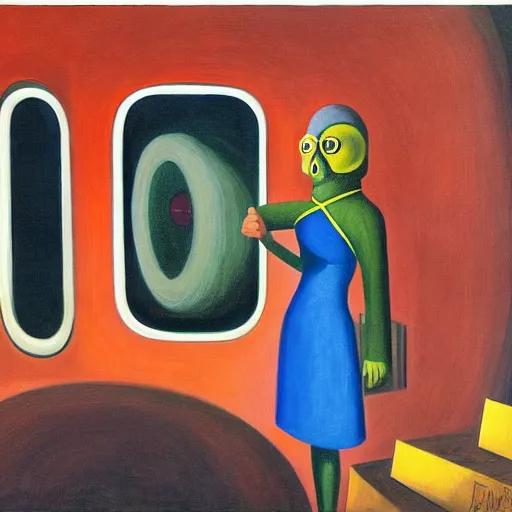 Image similar to cyclops who works at nasa, dystopian, pj crook, edward hopper, oil on canvas