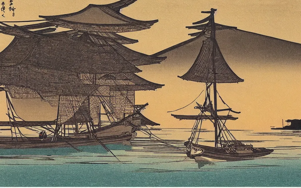 Image similar to 🌅 ⛵ ⛩. shin - hanga