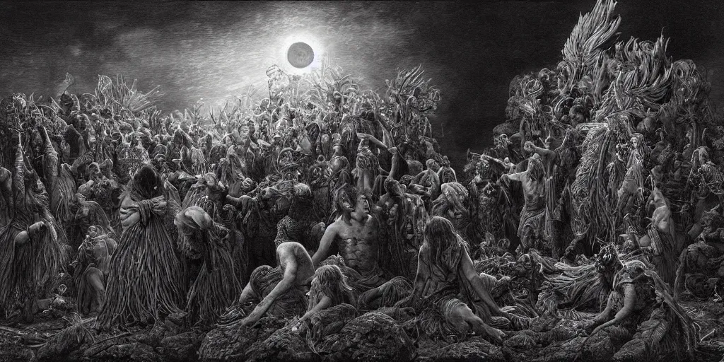 Image similar to highly detailed and cinematic romantic, edge of the universe, the mexican shaman magician who summons from fire to create new things, magical, myth, masterpiece, from the book of the long sun by gene wolfe, highly detailed painting by gustave dore