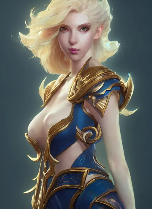 Image similar to lux, from league of legends, au naturel, hyper detailed, digital art, trending in artstation, cinematic lighting, studio quality, smooth render, unreal engine 5 rendered, octane rendered, art style by klimt and nixeu and ian sprigger and wlop and krenz cushart