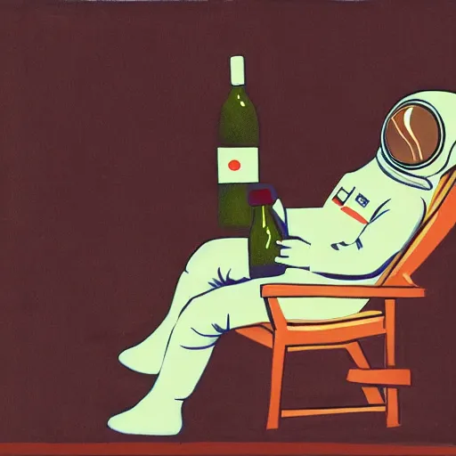 Prompt: astronaut relaxing on a chair with a bottle in the style of albright, ivan