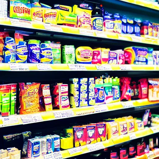 Image similar to shelf of a convenience store, retail store with products, color photo