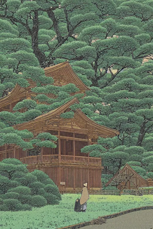 Prompt: An overgrown library, in the style of kawase hasui