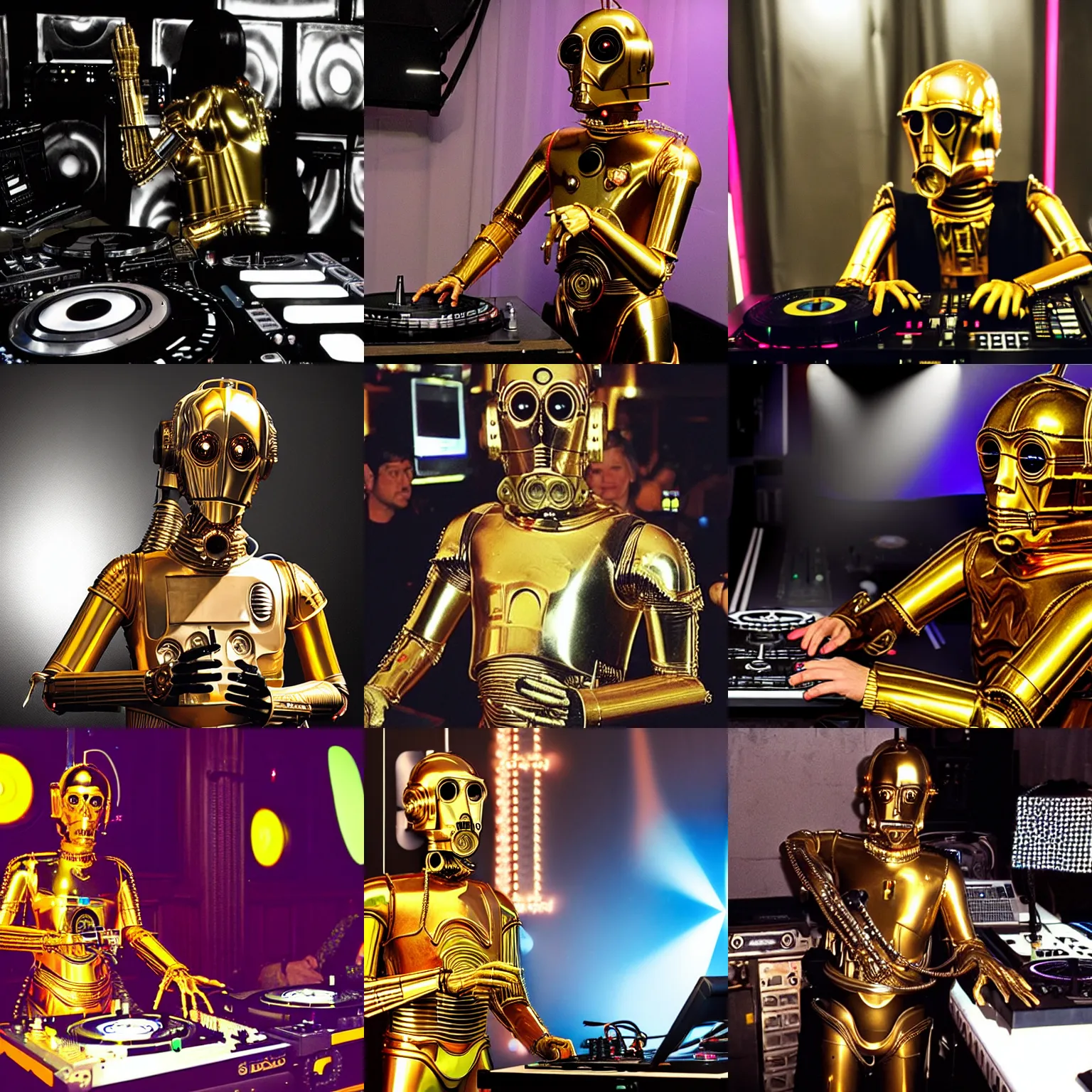 Prompt: C-3PO working as a dj in a club