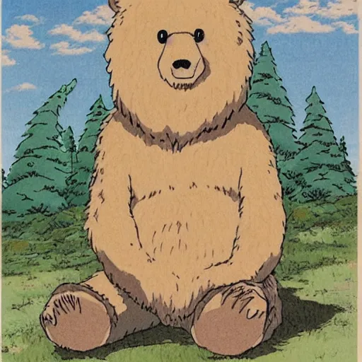 Image similar to a bear drawn by studio ghibli, hayao miyazaki