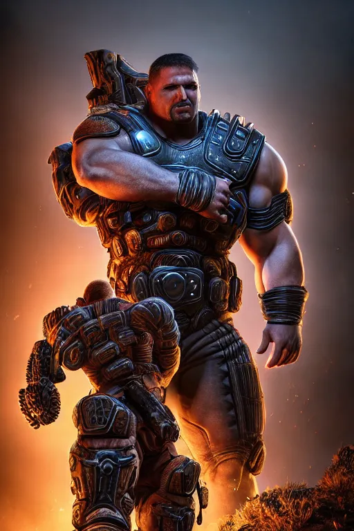 Prompt: JordanPetterson as a muscular Gears of War character, photorealism, half body, HDR ambient background, unreal engine 5, hyperrealistic, highly detailed, XF IQ4, 150MP, 50mm, F1.4, ISO 200, 1/160s, cinematic lights, Adobe Lightroom, photolab, Affinity Photo, PhotoDirector 365, realistic