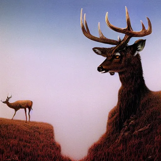 Prompt: a deer in style of shadow of the colossus by zdzisław beksiński