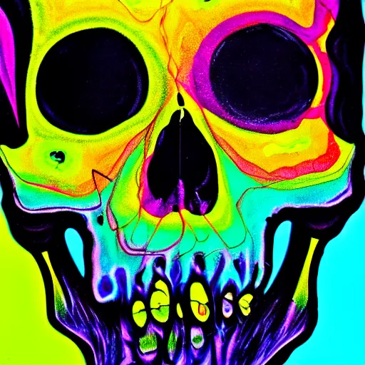 Image similar to human skull, trippy, glitch, psychedelic, paint dripping,