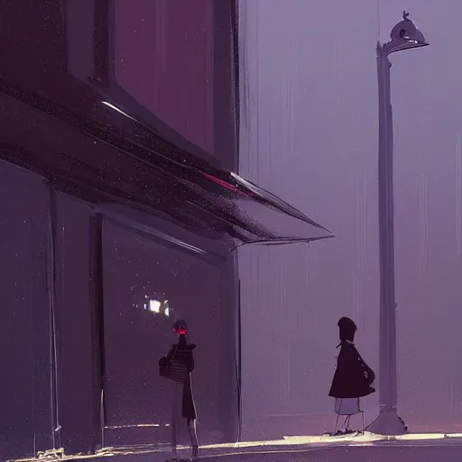 Image similar to dark city bus stop, by Pascal Campion,very detailed,ArtStation