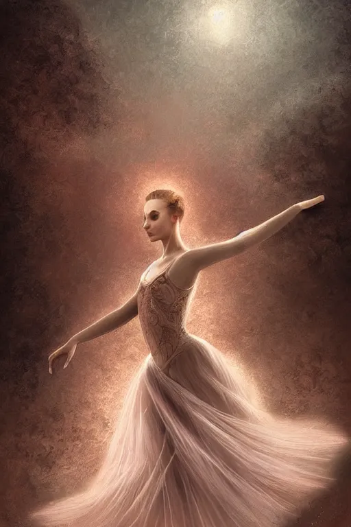 Image similar to prima ballerina, gorgeous, ethereal, intricate, elegant, volumetric lighting, nature scenery, digital painting, highly detailed, artstation, sharp focus, illustration, concept art, clive barker