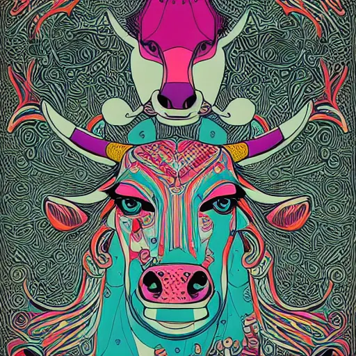Image similar to a cow made up of milk, an ultrafine detailed illustration by james jean, intricate linework, bright colors, final fantasy, behance contest winner, vanitas, angular, altermodern, unreal engine 5 highly rendered, global illumination, radiant light, detailed and intricate environment