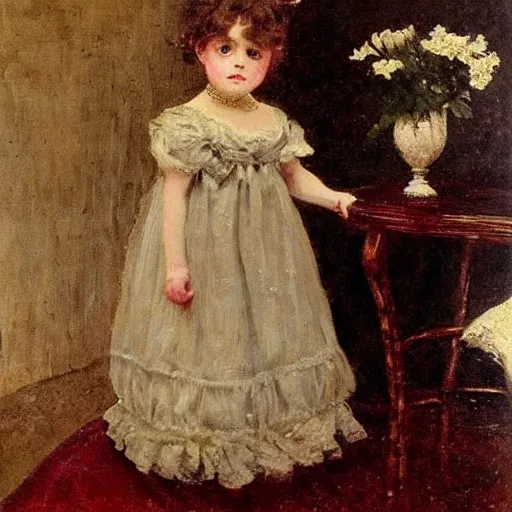 Prompt: victorian girl in nightgown, painting by alfred stevens