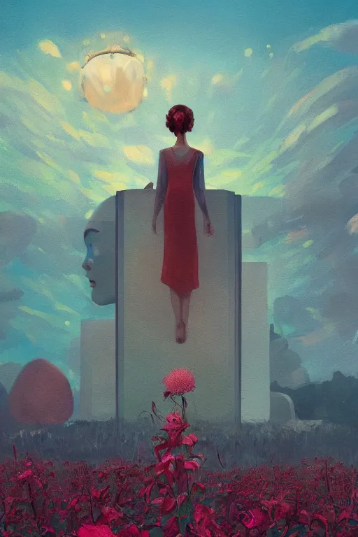 Image similar to closeup, giant flower face, woman standing by large modern windows, luxury, surreal photography, sunlight, impressionist painting, digital painting, artstation, simon stalenhag