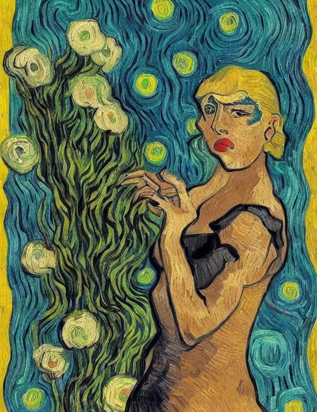 Image similar to a painting of lady gaga by vincent van gogh