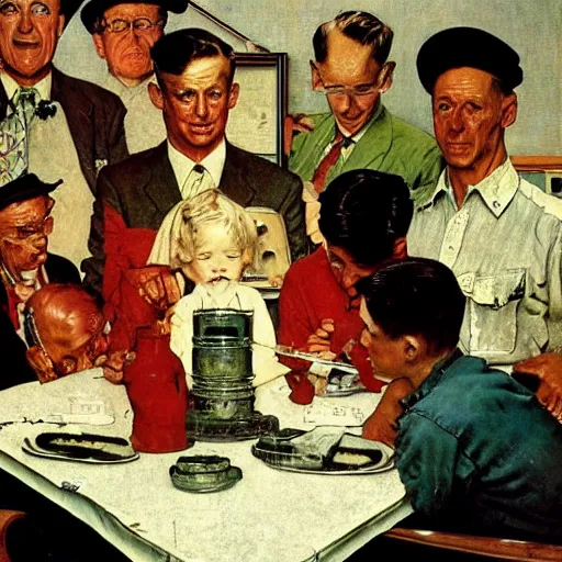 Image similar to norman rockwell painting promoting communism, marxism