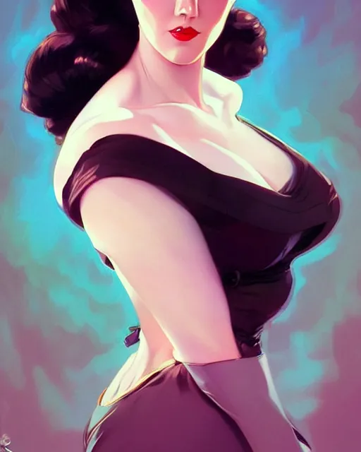 Image similar to a pin up and beautiful fashion charming dreamlke jennifer connelly, symmetrical face, symmetrical eyes, character art, art by artgerm lau and wlop and and ilya kuvshinov and john singer sargent, joshua middleton comic art