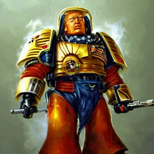 Image similar to Donald Trump as a space marine Primarch, warhammer 40k, closeup character portrait art by Donato Giancola, Craig Mullins, digital art, trending on artstation