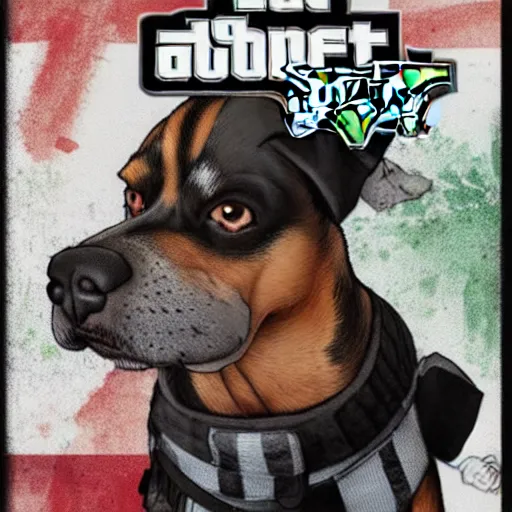 Prompt: a dog as a street thug, gta 5 cover